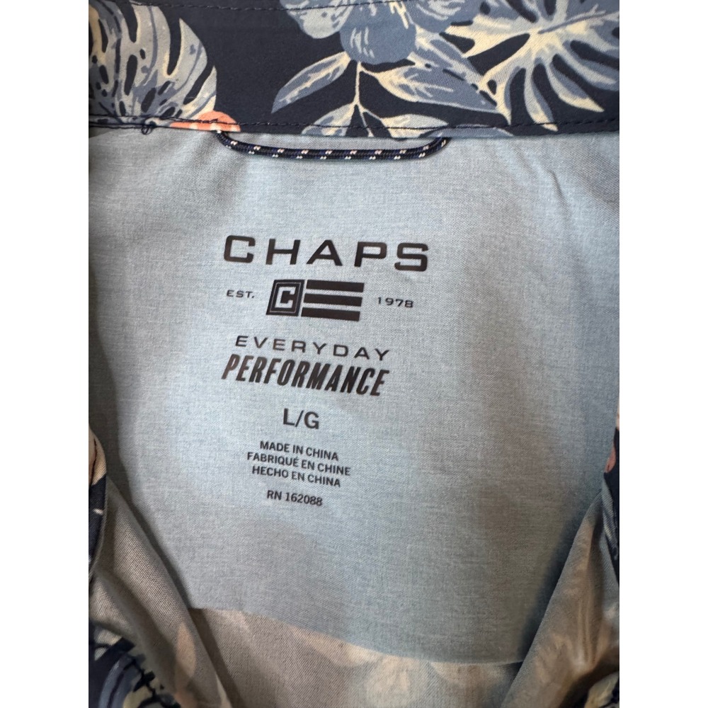 Chaps Everyday Performance Mens Floral Tropical Shirt Navy Blue Large CM15SW251W - Picture 3 of 6